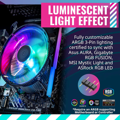 Cooler Master i70C LGA1700 ARGB Intel Low-Profile CPU Air Cooler, Anodized Black Aluminum Fins, Copper Insert Base, 95W TDP CPU Support, 120mm ARGB 3-Pin Fan for Intel LGA1700 For Desktop