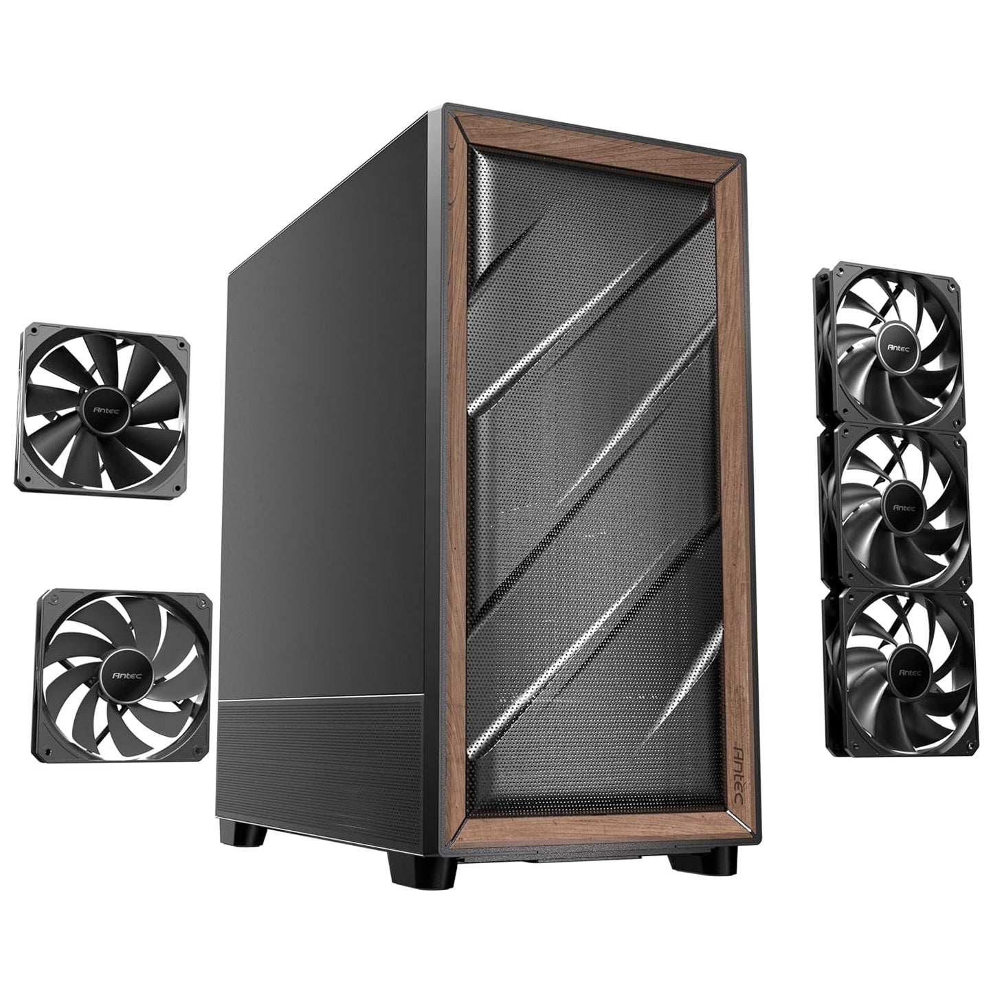 Antec Flux SE, Sound-Dampening Side Panels, 5 x PWM Fans Included, Front Panel with Walnut Wood, Type-C, 420mm Radiator& Back Connect Motherboard Support, Silent Case, Mid E-ATX Tower PC Case