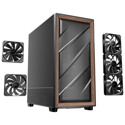Antec Flux SE, Sound-Dampening Side Panels, 5 x PWM Fans Included, Front Panel with Walnut Wood, Type-C, 420mm Radiator& Back Connect Motherboard Support, Silent Case, Mid E-ATX Tower PC Case