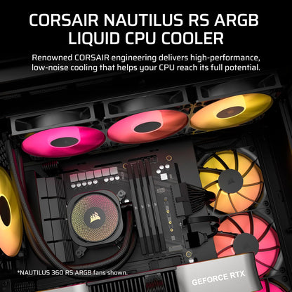 CORSAIR Nautilus 240 RS (ARGB or Non-RGB) Liquid CPU Cooler – 240mm AIO – Low-Noise – Direct Motherboard Connection – Daisy-Chain – Intel LGA 1851/1700, AMD AM5/AM4 – 2X RS120 ARGB Fans Included – Black
