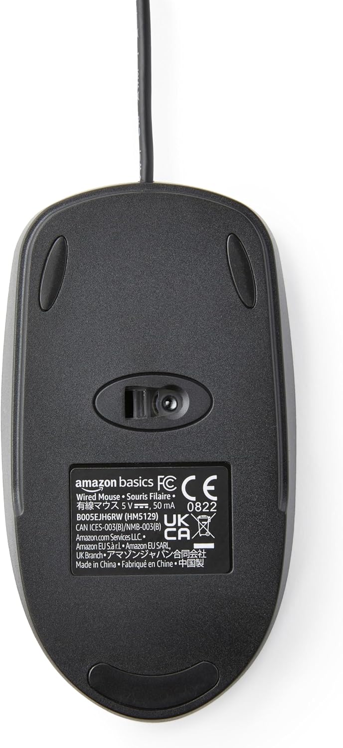 Basics 3-Button USB Wired Mouse with Scrolling and Tracking - Standard, Black