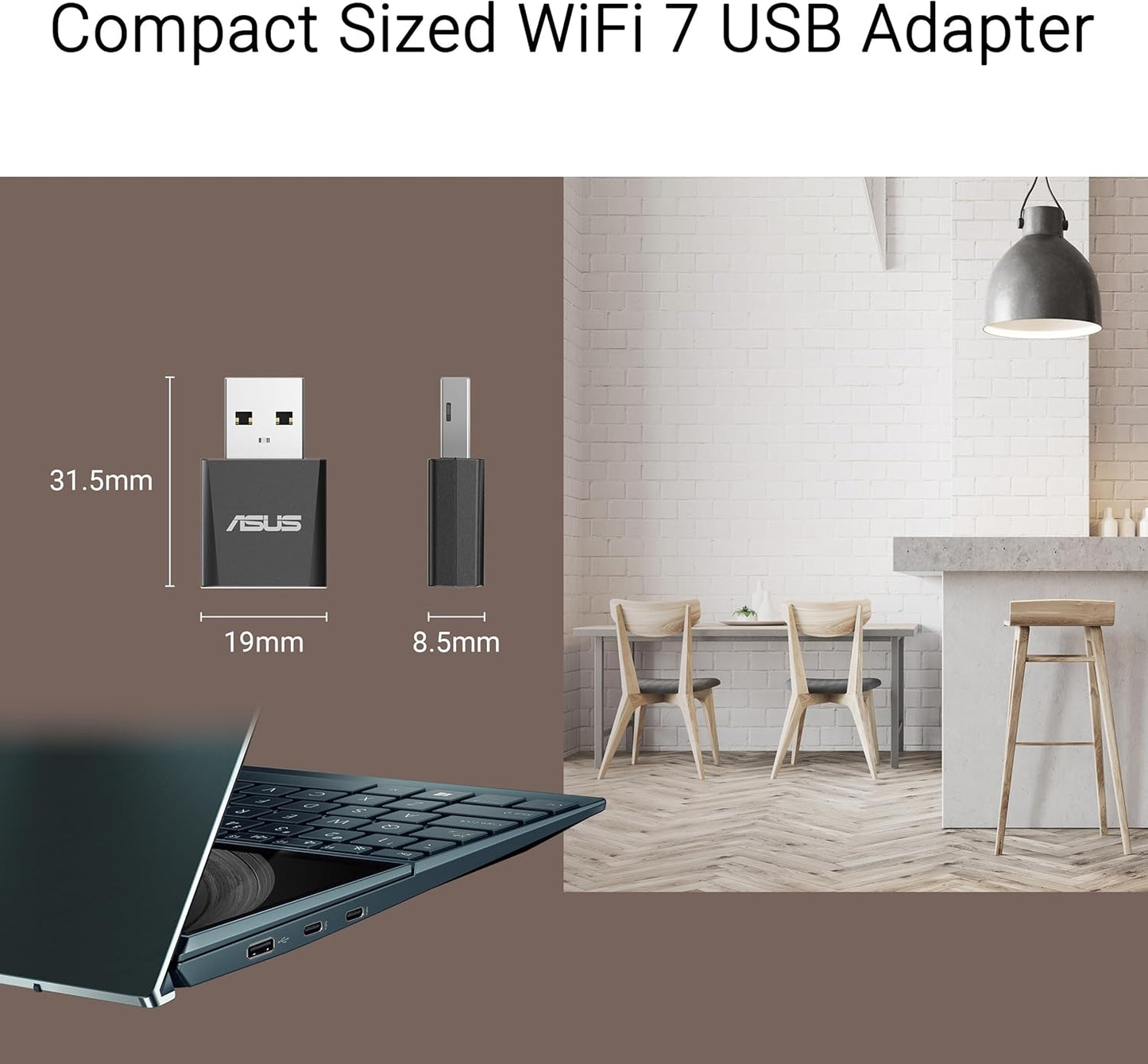 ASUS Tri-Band BE6500 WiFi 7 Nano USB Adapter, 6GHz Band, Support 4096-QAM, Plug and Play, Compatible with Windows® 10 & 11