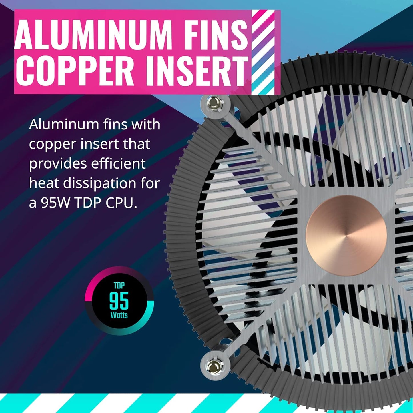 Cooler Master i70C LGA1700 ARGB Intel Low-Profile CPU Air Cooler, Anodized Black Aluminum Fins, Copper Insert Base, 95W TDP CPU Support, 120mm ARGB 3-Pin Fan for Intel LGA1700 For Desktop