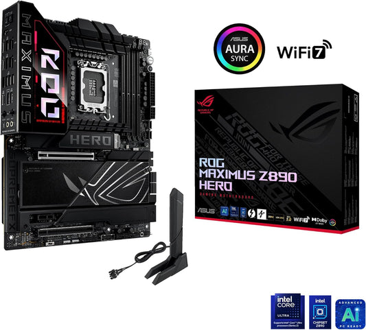 ASUS ROG Maximus Z890 Hero Intel® Z890 LGA 1851 ATX Motherboard, Advanced AI PC-Ready, 22+2+1+2 Stages, DDR5, WiFi 7, 3X PCIe® 5.0 M.2, Thunderbolt™ 4, USB Type-C®, AI Overclocking/Cooling/Networking