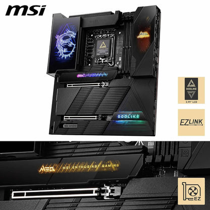 MSI MEG Z890 GODLIKE, E-ATX - Supports Intel Core Ultra Processors (Series 2), LGA 1851 - Dynamic Dashboard III, EZ Slide M.2, DDR5 (9200+ MT/s OC), M.2 & PCIe 5.0, Thunderbolt 5, Wi-Fi 7, 10G LAN
