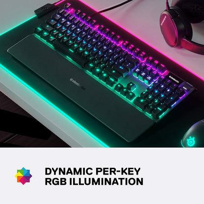 SteelSeries USB Apex 5 Hybrid Mechanical Gaming Keyboard – Per-Key RGB Illumination – Aircraft Grade Aluminum Alloy Frame – OLED Smart Display (Hybrid Blue Switch)