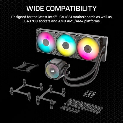 CORSAIR Nautilus 360 RS (ARGB or Non-RGB) Liquid CPU Cooler – 360mm AIO – Low-Noise – Direct Motherboard Connection – Daisy-Chain – Intel LGA 1851/1700, AMD AM5/AM4 – 3X RS120 ARGB Fans Included – Black or White