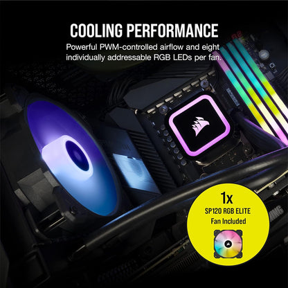 Corsair H60x RGB Elite Liquid CPU Cooler - 16 Dynamic RGBLEDs - SP120 Elite Series PWM Fan with AirGuide Technology - Intel® LGA 1700, 1200, 115X, 2066, AMD® AM5/AM4 Sockets - Black