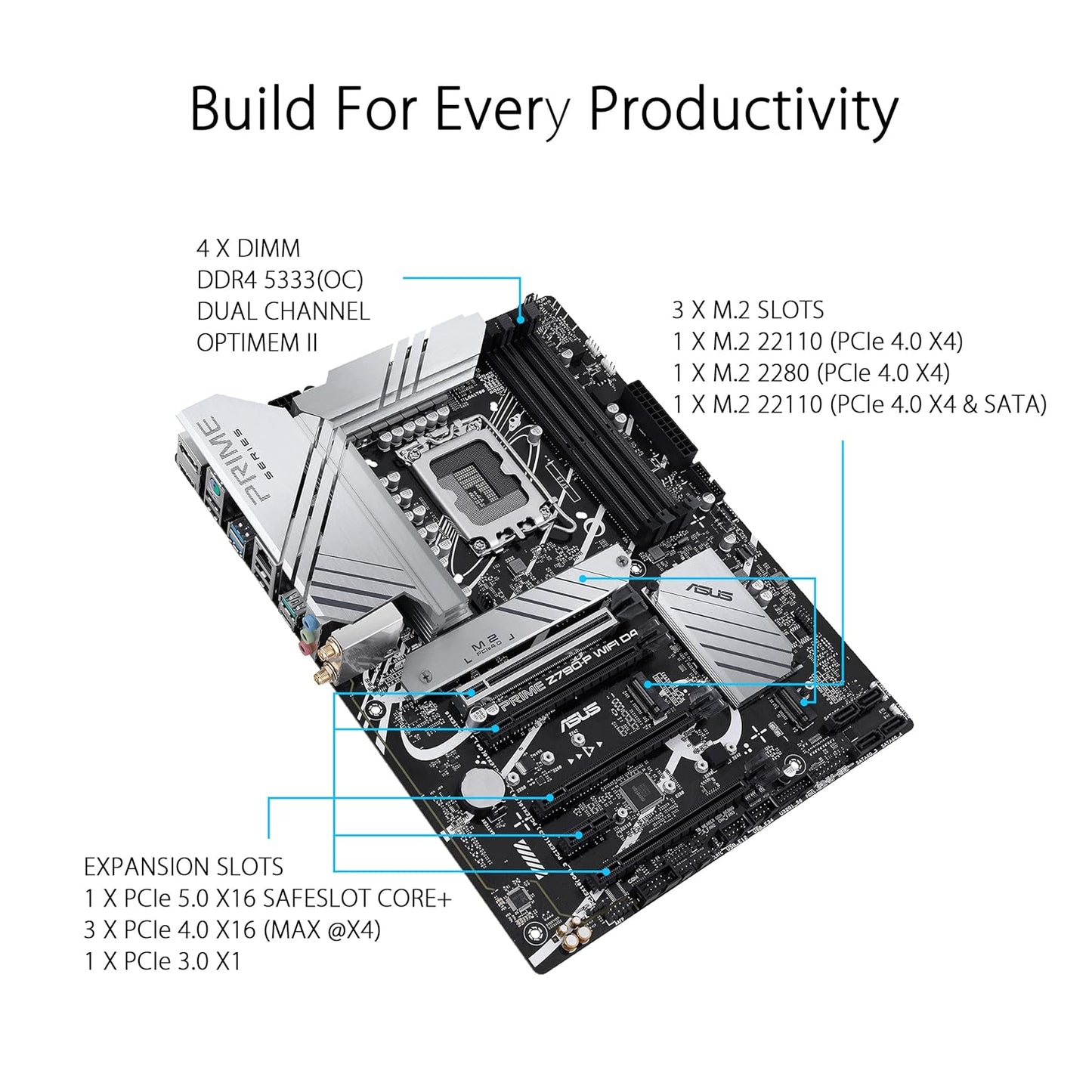 ASUS Prime Z790-P WiFi D4 LGA 1700(Intel 14th,12th&13th Gen) ATX motherboard (PCIe 5.0,DDR4,14+1DrMOS,3x M.2,WiFi 6, Bluetooth v5.2,2.5Gb LAN, front panel USB 3.2 Gen 2 USB Type-C, Thunderbolt 4/USB4)