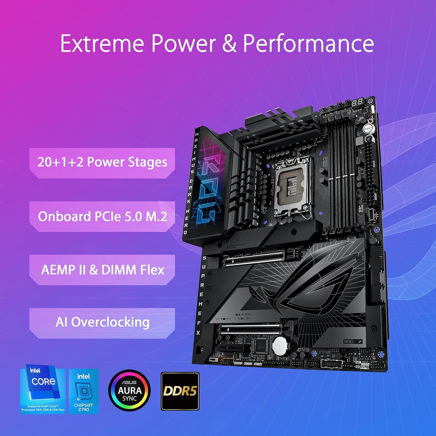 ASUS ROG Maximus Z790 Dark Hero (WiFi 7) LGA 1700(Intel 14th &13th&12th Gen) ATX Gaming Motherboard(PCIe 5.0x16, 5xM.2 Slots,DDR5,2X Thunderbolt 4 Ports, USB Type-C Front-Panel)