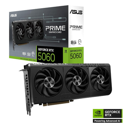 ASUS The SFF-Ready Prime GeForce RTX™ 5060 8GB GDDR7 Graphics Card (PCIe® 5.0, 8GB GDDR7, HDMI®/DP 2.1, 2.5-Slot, Axial-tech Fans, Dual BIOS)