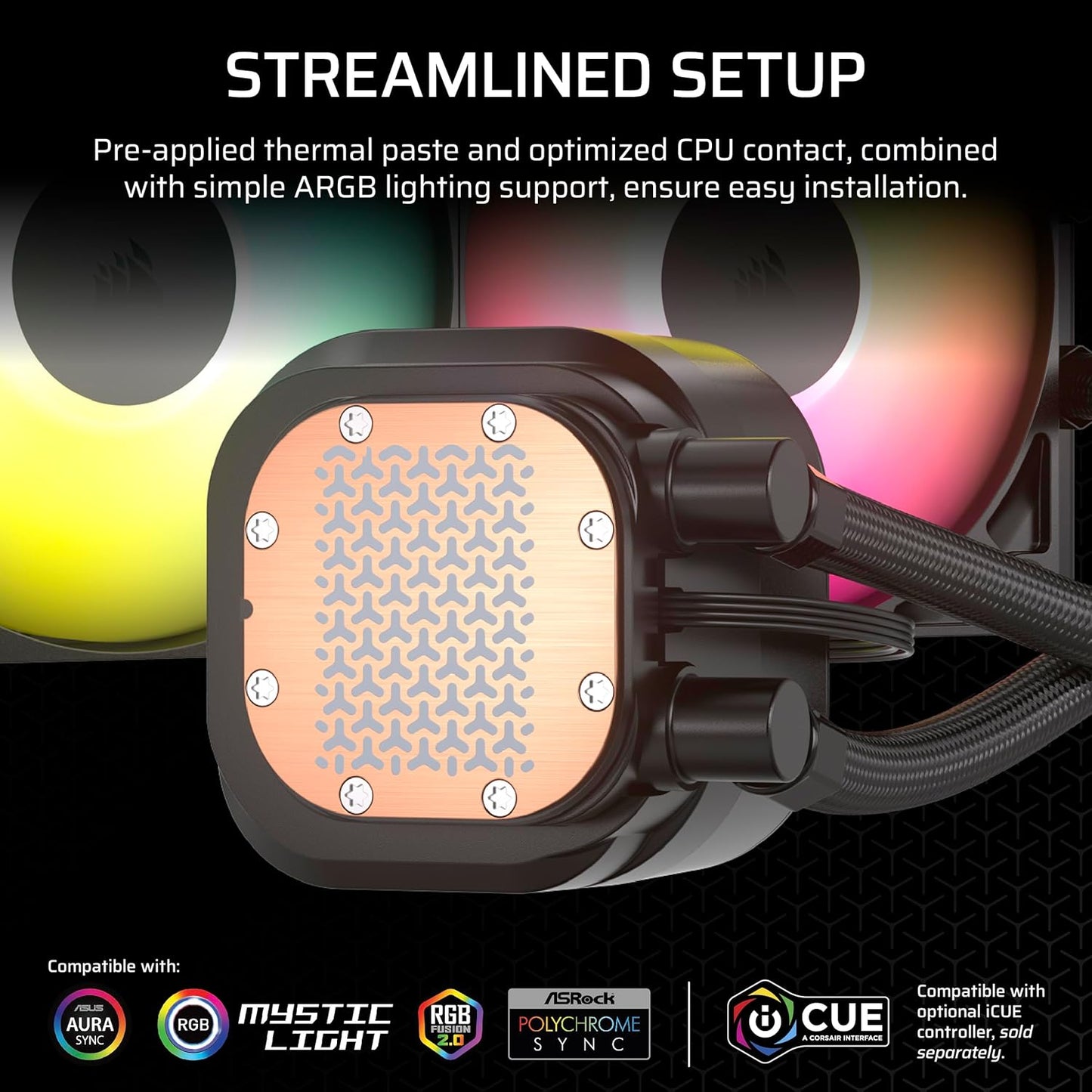 CORSAIR Nautilus 240 RS (ARGB or Non-RGB) Liquid CPU Cooler – 240mm AIO – Low-Noise – Direct Motherboard Connection – Daisy-Chain – Intel LGA 1851/1700, AMD AM5/AM4 – 2X RS120 ARGB Fans Included – Black