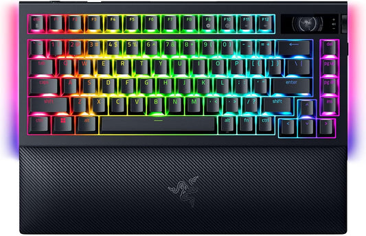 Razer BlackWidow V4 Pro 75% Wireless Gaming Keyboard: OLED Display - True 4K Hz Wireless - Bluetooth - Hot Swappable - Orange Tactile Switches - Command Dial - Snap Tap - Chroma RGB - Wrist Rest
