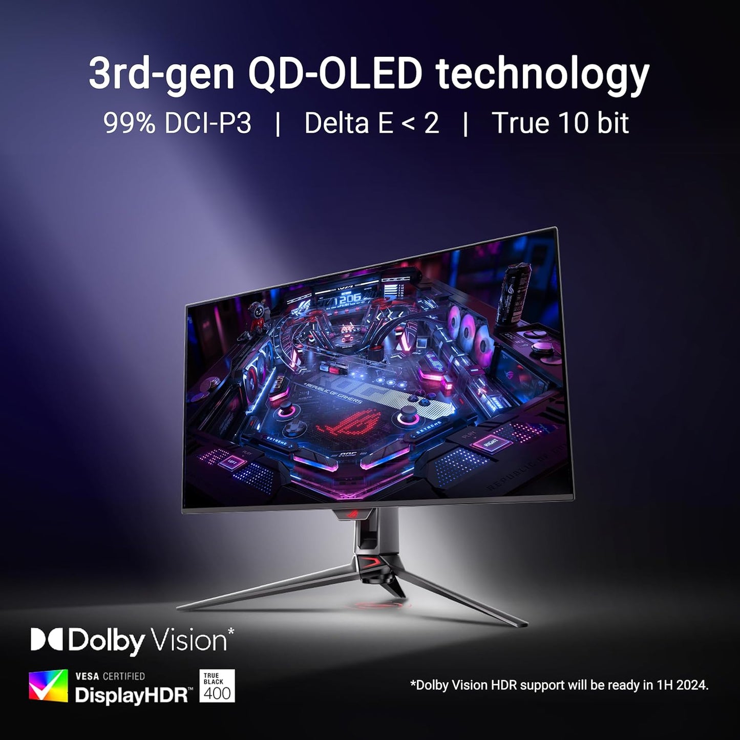 ASUS ROG Swift 32” 4K OLED Gaming Monitor (PG32UCDM) - UHD (3840 x 2160), QD-OLED, 240Hz, 0.03ms, G-SYNC Compatible, Custom Heatsink, Graphene Film, 99% DCI-P3, True 10-bit, 90W USB-C