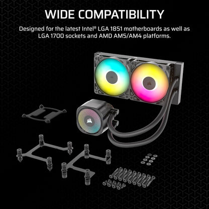 CORSAIR Nautilus 240 RS (ARGB or Non-RGB) Liquid CPU Cooler – 240mm AIO – Low-Noise – Direct Motherboard Connection – Daisy-Chain – Intel LGA 1851/1700, AMD AM5/AM4 – 2X RS120 ARGB Fans Included – Black