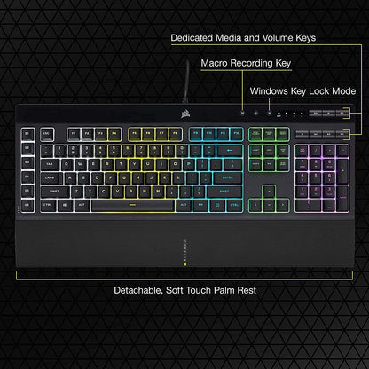 Corsair K55 RGB PRO Membrane Wired Gaming Keyboard – IP42 Dust and Spill-Resistant – 6 Macro Keys with Elgato Integration – iCUE Compatible – QWERTY NA – PC, Mac, Xbox – Black