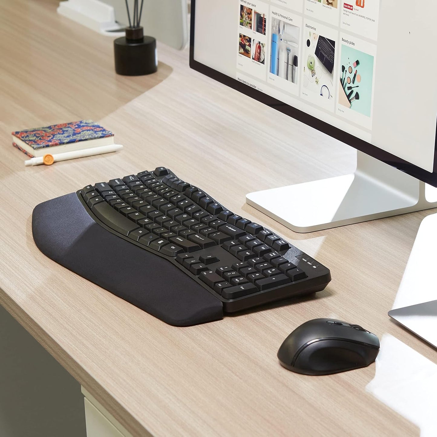 Ergonomic Wireless Keyboard and Mouse Combo for Comfortable PC and Laptop Use, 2.4 GHz USB, Black