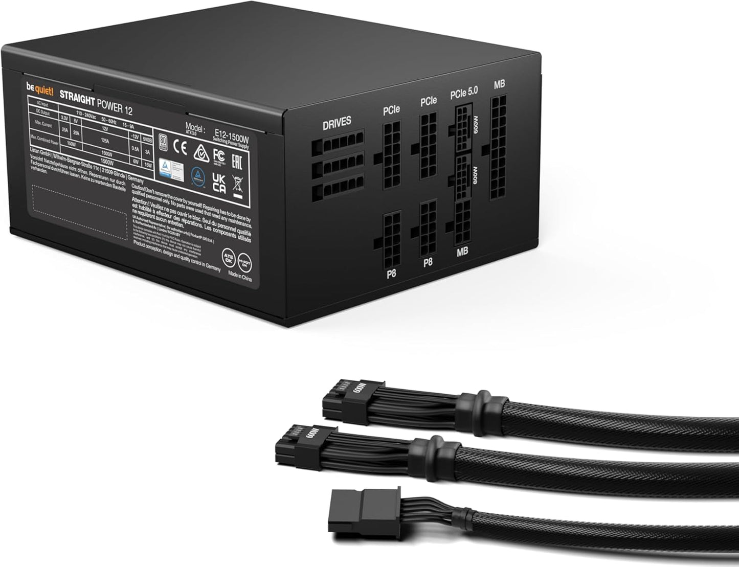 be quiet! Straight Power 12-1500w Modular Power Supply | 80 Plus Platinum ATX 3.1 Compliant | for PCIe 5.0 GPUs and GPUs with 6+2 pin connectors | Silent 135mm Fan | BN518