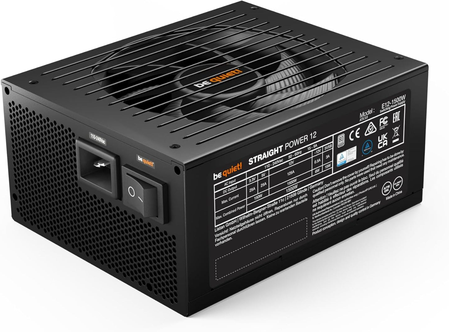 be quiet! Straight Power 12-1500w Modular Power Supply | 80 Plus Platinum ATX 3.1 Compliant | for PCIe 5.0 GPUs and GPUs with 6+2 pin connectors | Silent 135mm Fan | BN518