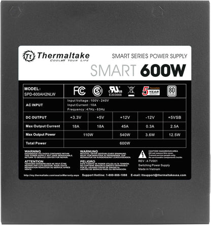 Thermaltake SMART 600W ATX 12V V2.3/EPS 12V 80 Plus Certified Active PFC Power Supply PS-SPD-0600NPCWUS-W